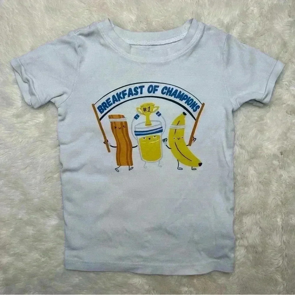 Old Navy 2 Pc Pajama  Set Breakfast Of Champions Whote & Blue Size 5T - Picture 2 of 16